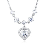 925 Sterling Silver Elegant Silver Heart Moissanite Necklace With Sparkling Accents