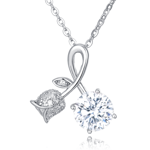 925 Sterling Silver Elegant Moissanite Ribbon Necklace With Silver Chain And Sparkling Leaf Accents