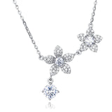 925 Sterling Silver Elegant Silver Flower Necklace With Moissanite Accents And Delicate Petal Design