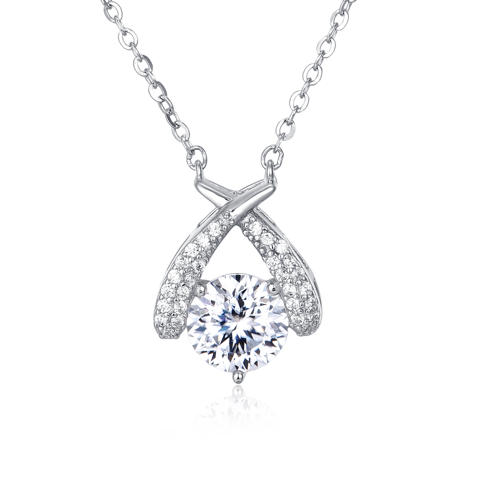 925 Sterling Silver Elegant Moissanite Pendant Necklace In Plated with White Gold – Timeless Luxury Jewelry