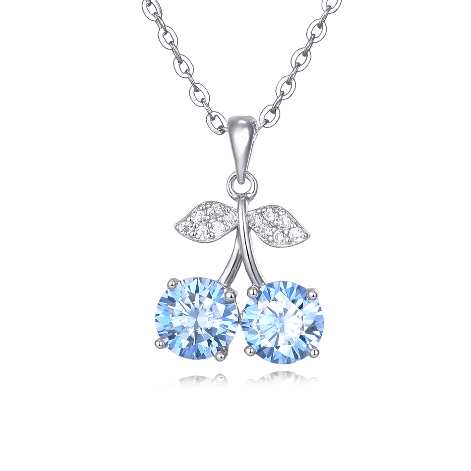 925 Sterling Silver Cherry Blossom Blue Sapphire Sterling Silver Pendant Necklace