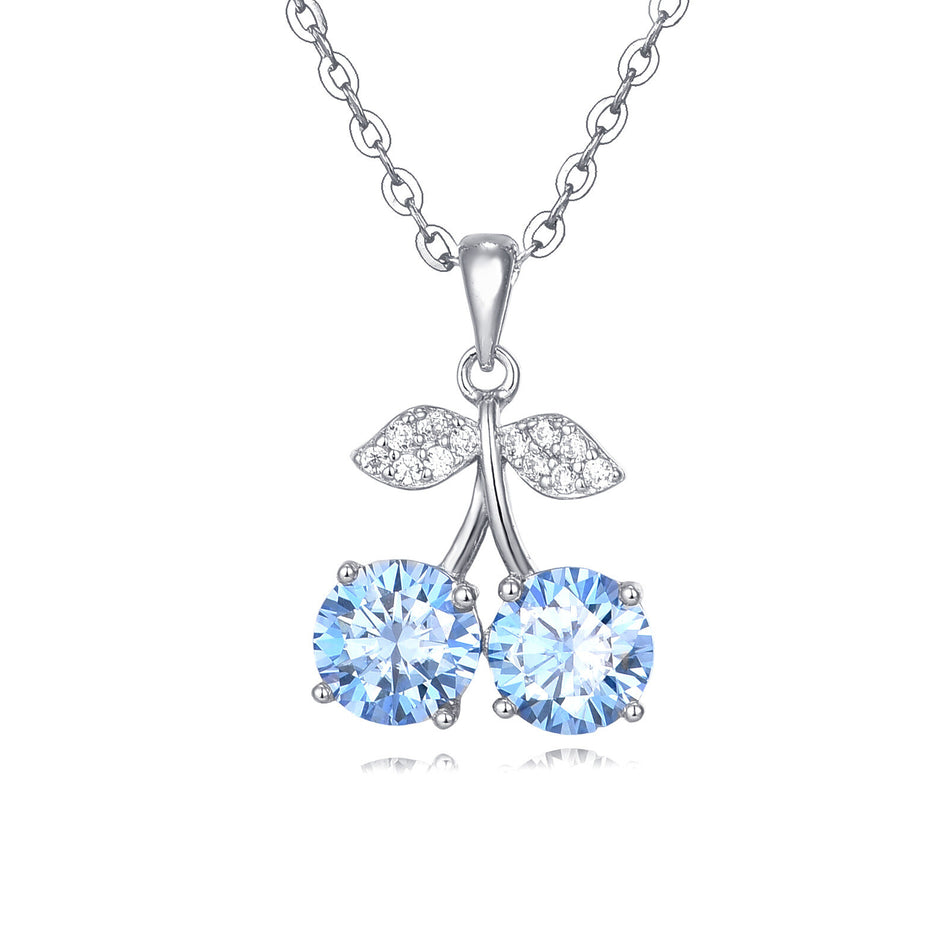 925 Sterling Silver Cherry Blossom Blue Sapphire Sterling Silver Pendant Necklace