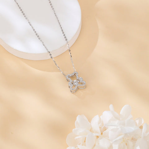925 Sterling Silver Elegant Moissanite Teddy Bear Pendant Necklace With Sparkling Accents