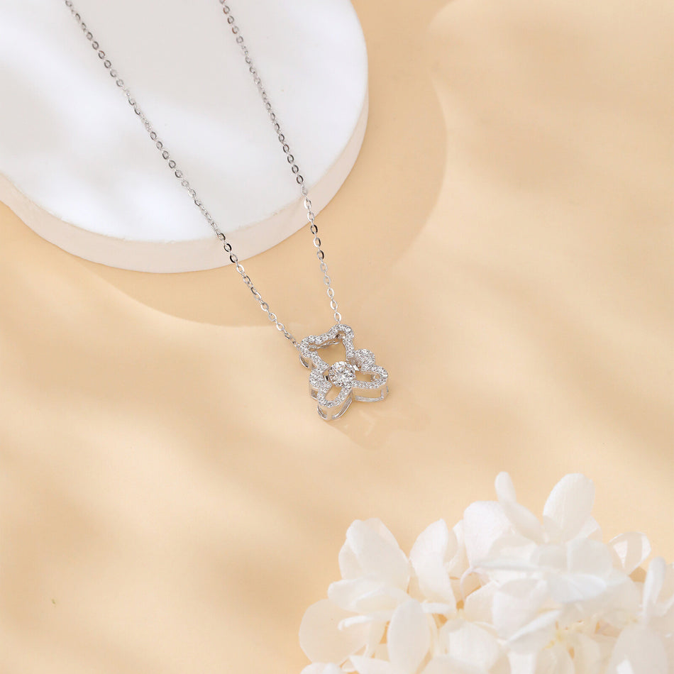 925 Sterling Silver Elegant Moissanite Teddy Bear Pendant Necklace With Sparkling Accents