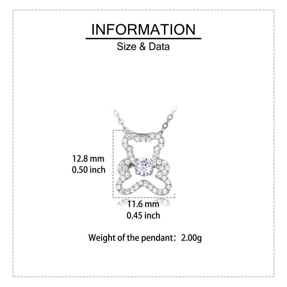 925 Sterling Silver Elegant Moissanite Teddy Bear Pendant Necklace With Sparkling Accents