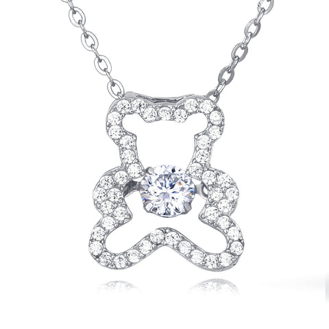 925 Sterling Silver Elegant Moissanite Teddy Bear Pendant Necklace With Sparkling Accents