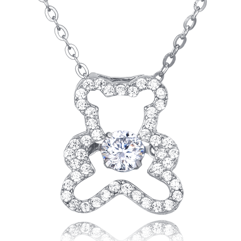 925 Sterling Silver Elegant Moissanite Teddy Bear Pendant Necklace With Sparkling Accents