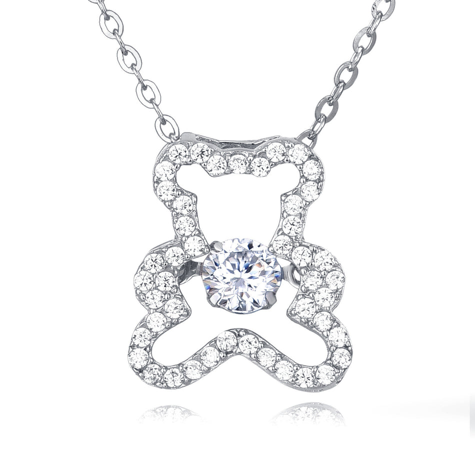 925 Sterling Silver Elegant Moissanite Teddy Bear Pendant Necklace With Sparkling Accents