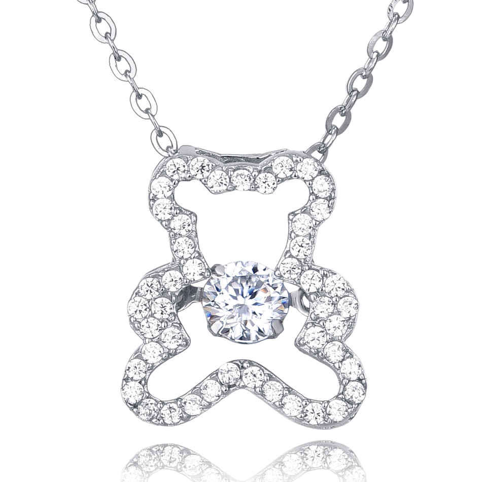 925 Sterling Silver Elegant Moissanite Teddy Bear Pendant Necklace With Sparkling Accents