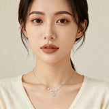 925 Sterling Silver Elegant Double Moissanite Pendant Necklace In Plated with White Gold