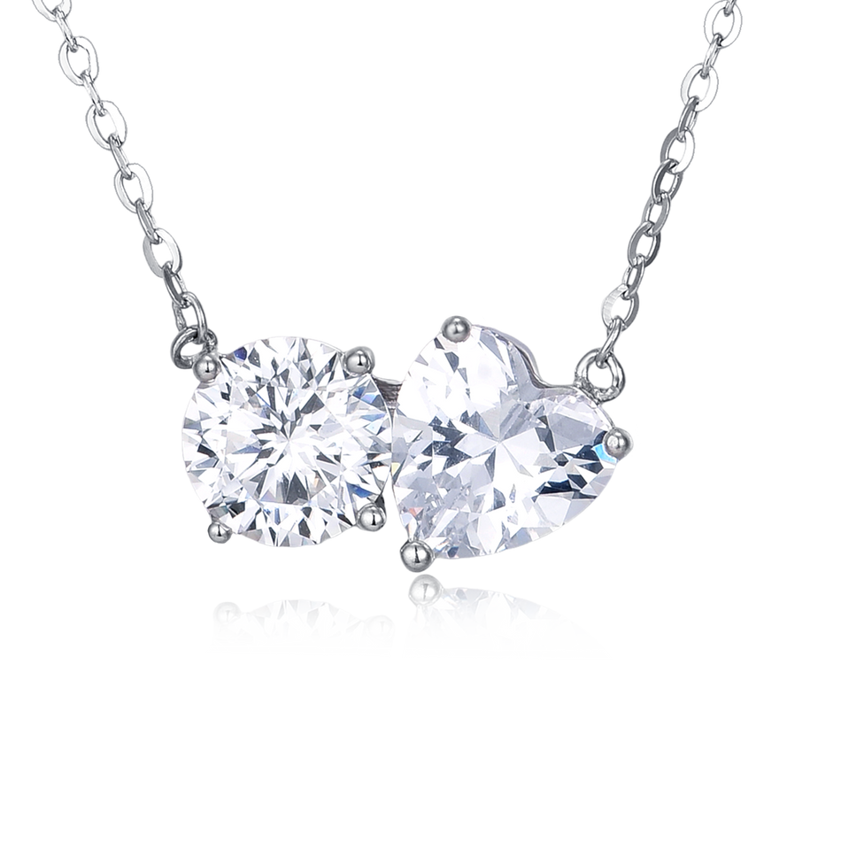 925 Sterling Silver Elegant Double Moissanite Pendant Necklace In Plated with White Gold