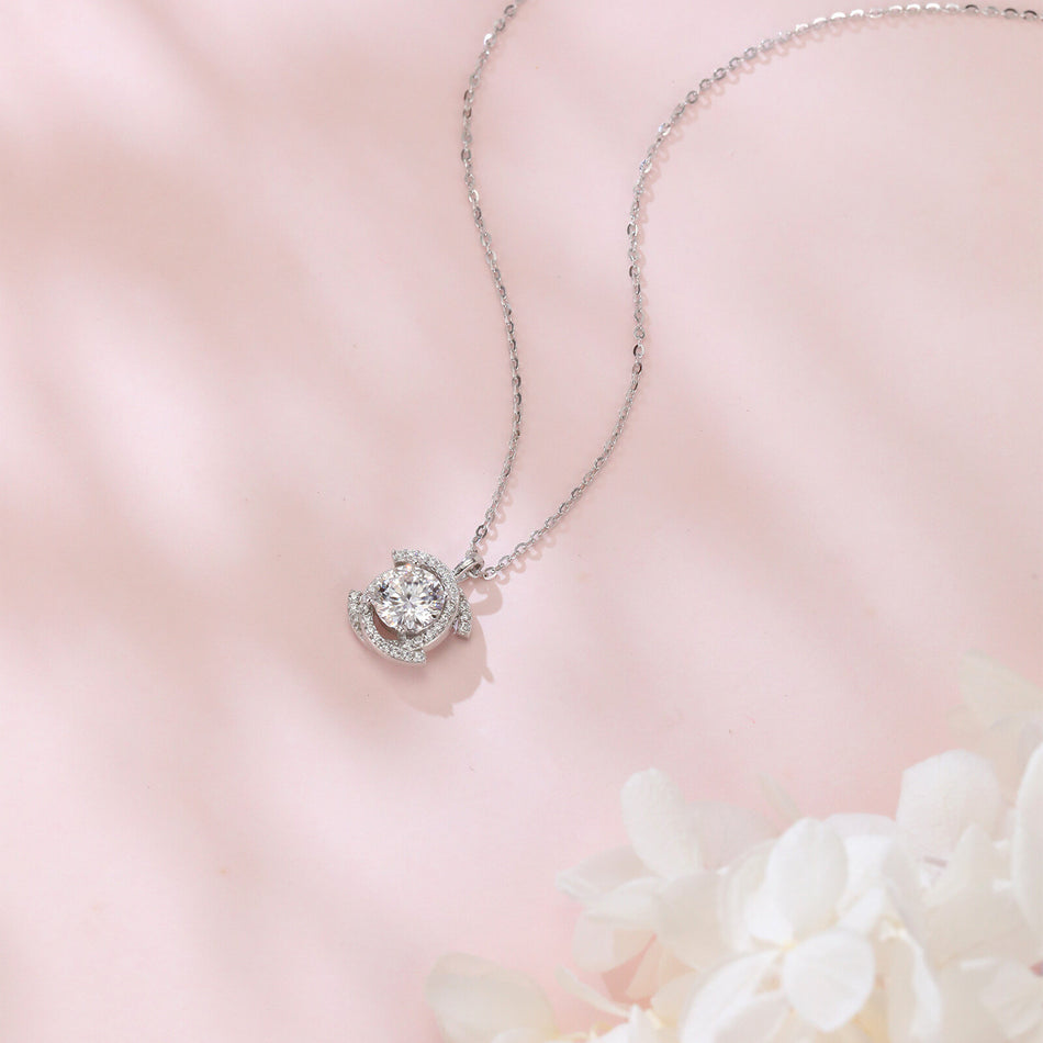 925 Sterling Silver Elegant Plated with White Gold Moissanite Necklace With Radiant Center Stone And Halo Setting