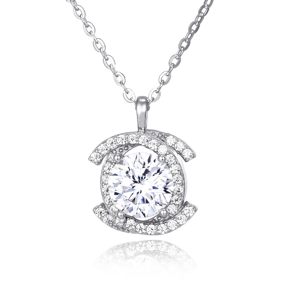 925 Sterling Silver Elegant Plated with White Gold Moissanite Necklace With Radiant Center Stone And Halo Setting