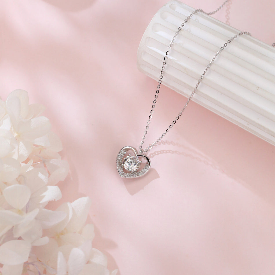 925 Sterling Silver Elegant Heart-shaped Moissanite Pendant Necklace With Silver Chain: Timeless Beauty For Any Occasion