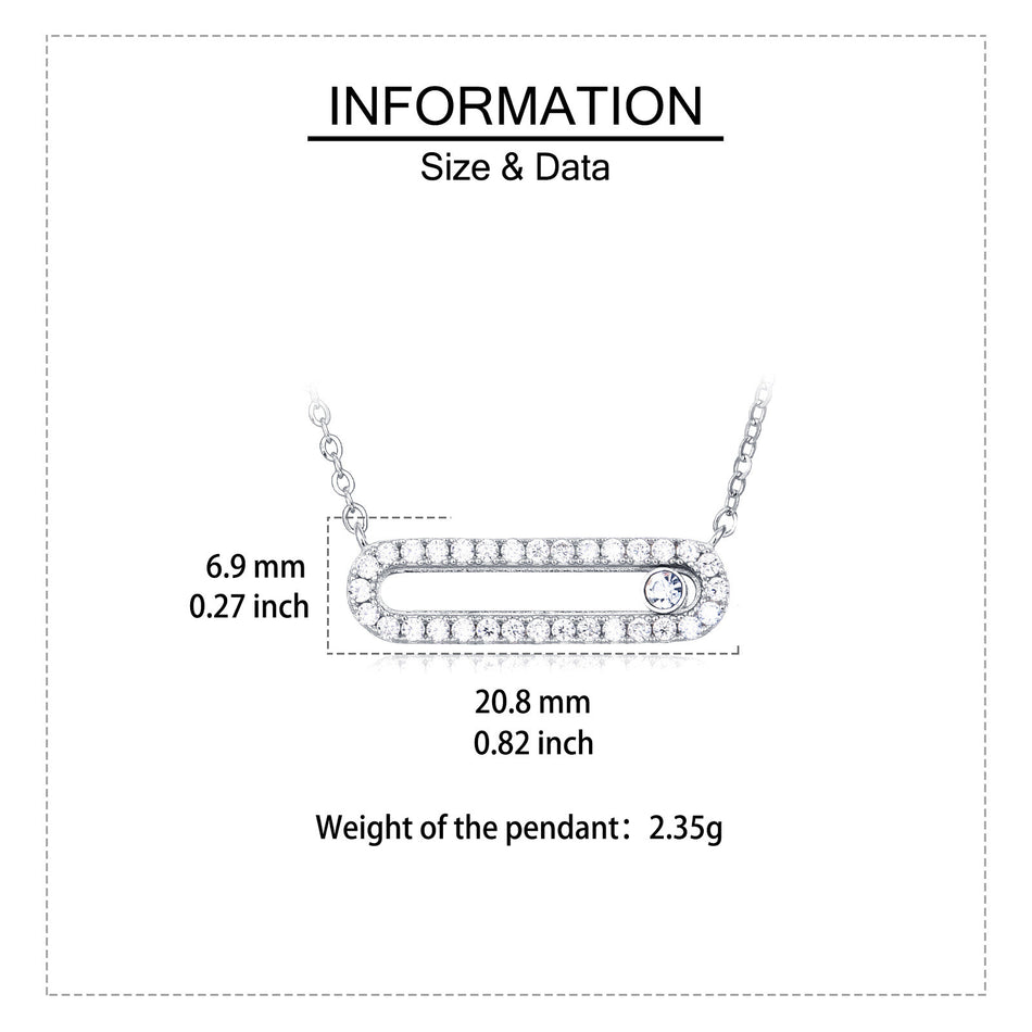 925 Sterling Silver Elegant Moissanite Bar Necklace With Oval Cutout And Solitaire Accent In Plated with White Gold