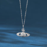 925 Sterling Silver Celestial Moissanite Planet Pendant Necklace