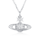 925 Sterling Silver Celestial Moissanite Planet Pendant Necklace