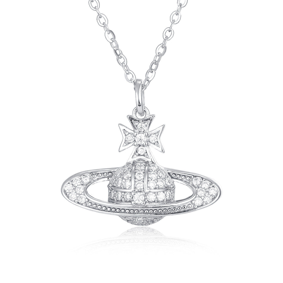 925 Sterling Silver Celestial Moissanite Planet Pendant Necklace