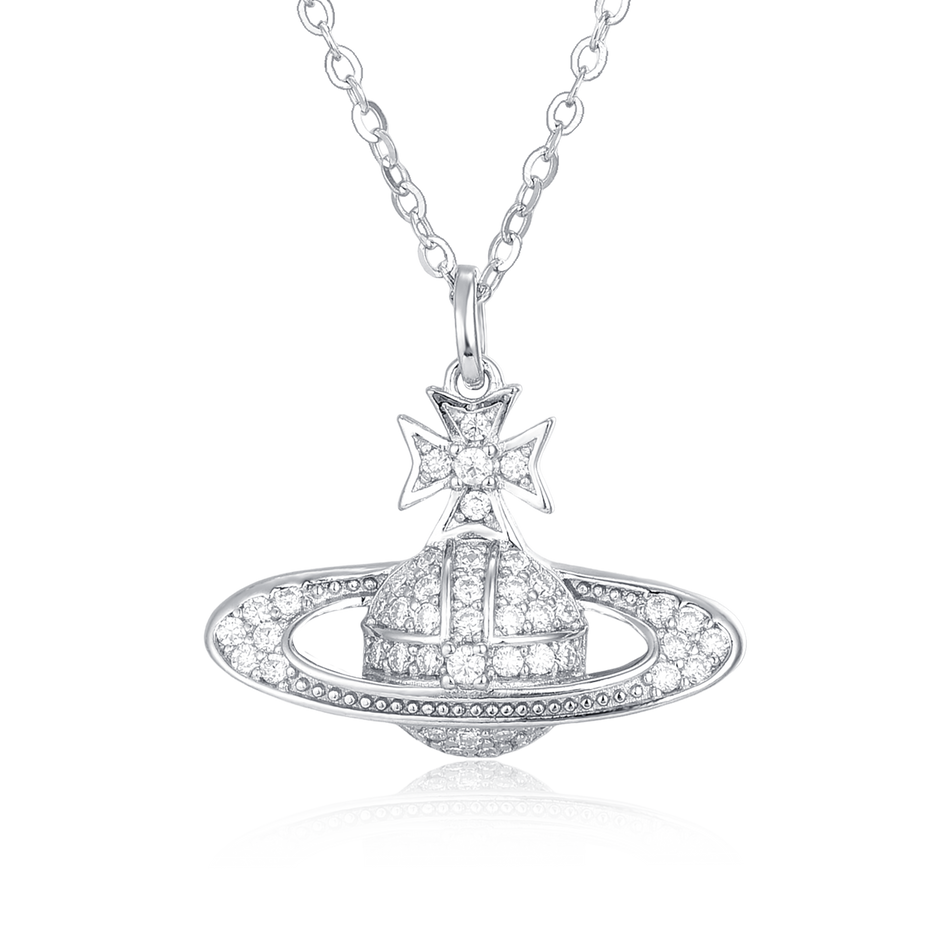 925 Sterling Silver Celestial Moissanite Planet Pendant Necklace