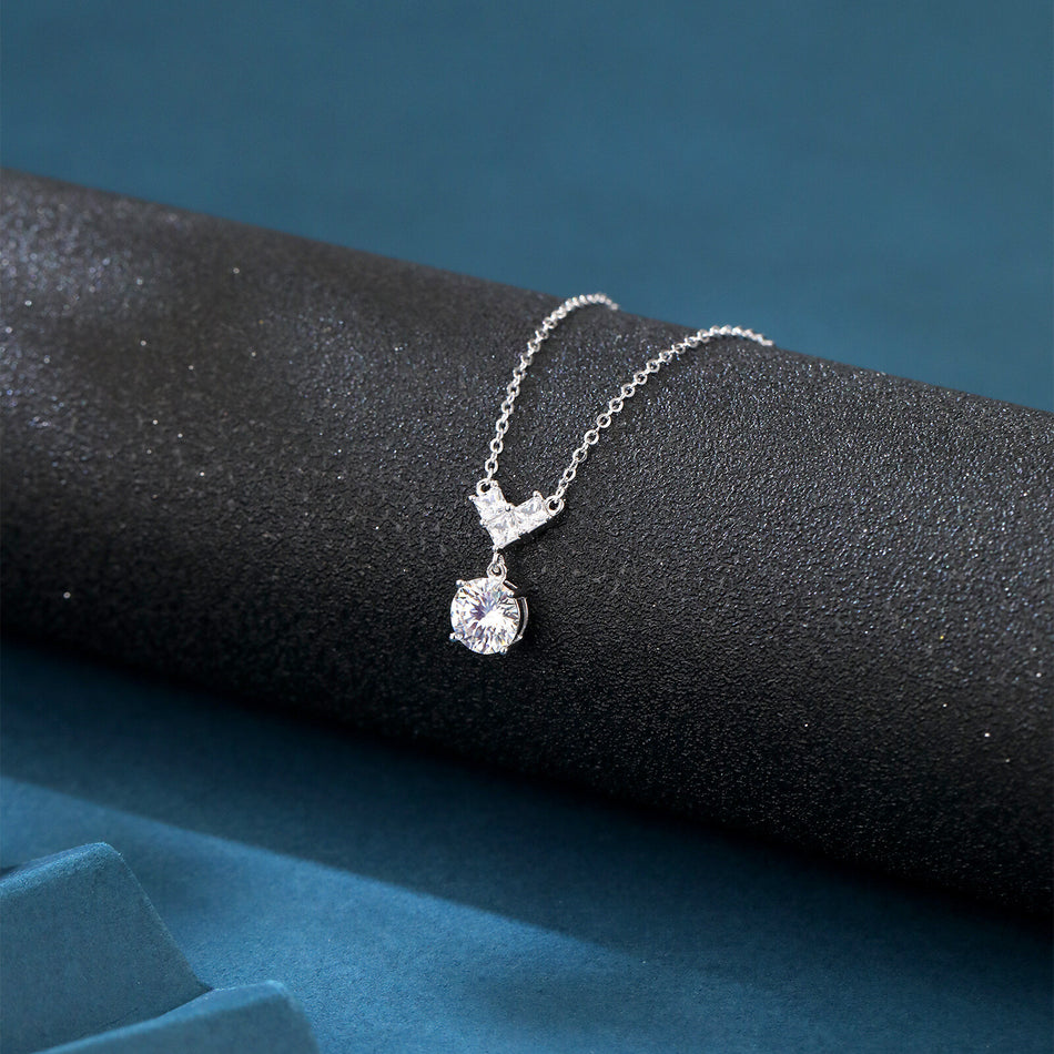 925 Sterling Silver Elegant  Moissanite Pendant Necklace With Round Drop Charm