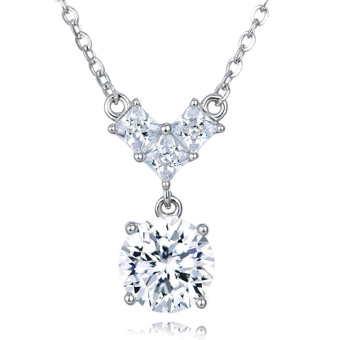 925 Sterling Silver Elegant  Moissanite Pendant Necklace With Round Drop Charm