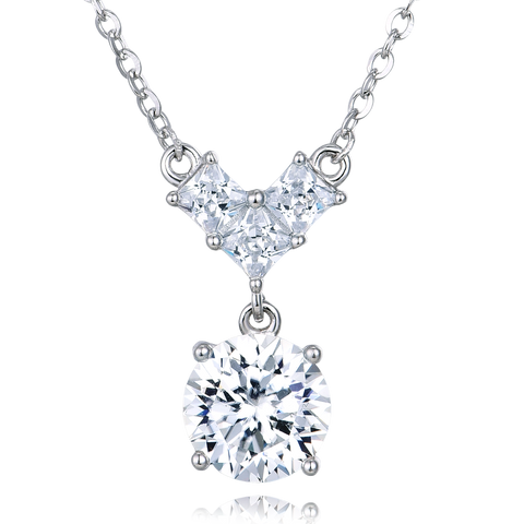 925 Sterling Silver Elegant  Moissanite Pendant Necklace With Round Drop Charm