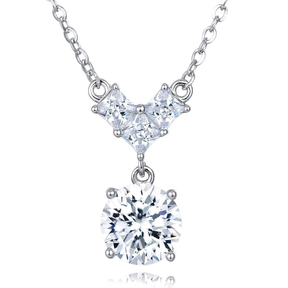 925 Sterling Silver Elegant  Moissanite Pendant Necklace With Round Drop Charm