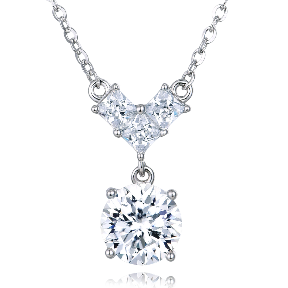 925 Sterling Silver Elegant  Moissanite Pendant Necklace With Round Drop Charm