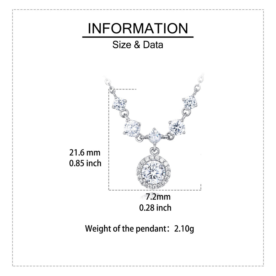 925 Sterling Silver Elegant Moissanite Necklace With Cascading Solitaire Drops And Halo Pendant