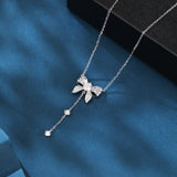 925 Sterling Silver Elegant Moissanite Floral Necklace With Dangling Charm