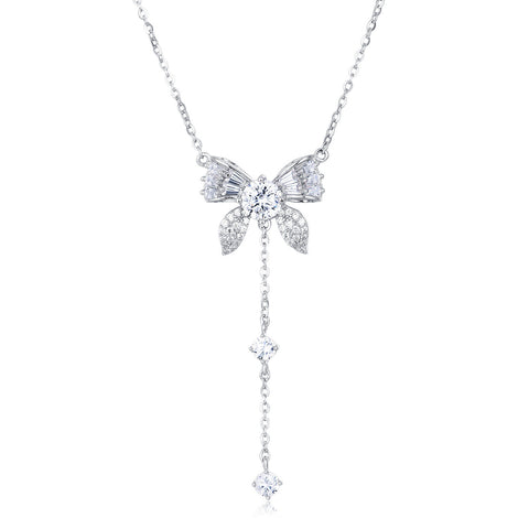 925 Sterling Silver Elegant Moissanite Floral Necklace With Dangling Charm