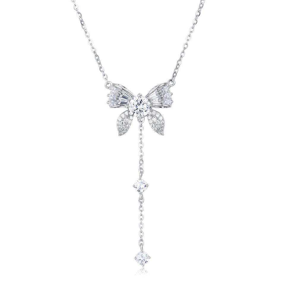 925 Sterling Silver Elegant Moissanite Floral Necklace With Dangling Charm