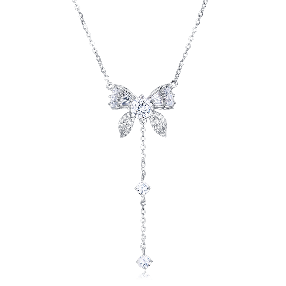925 Sterling Silver Elegant Moissanite Floral Necklace With Dangling Charm