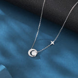 925 Sterling Silver Celestial Elegance Moon & Star Moissanite Necklace