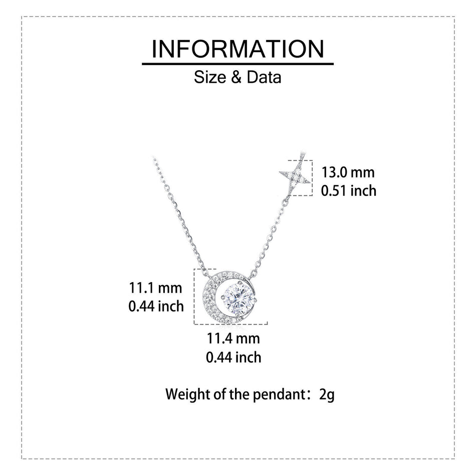 925 Sterling Silver Celestial Elegance Moon & Star Moissanite Necklace