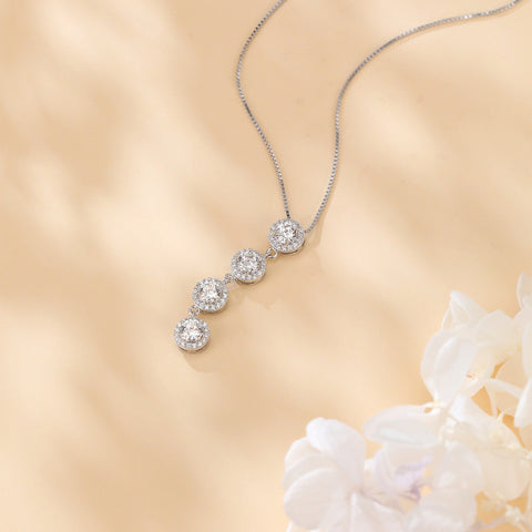 925 Sterling Silver Elegant Moissanite Cascade Necklace With Four Round Brilliant Cut Stones