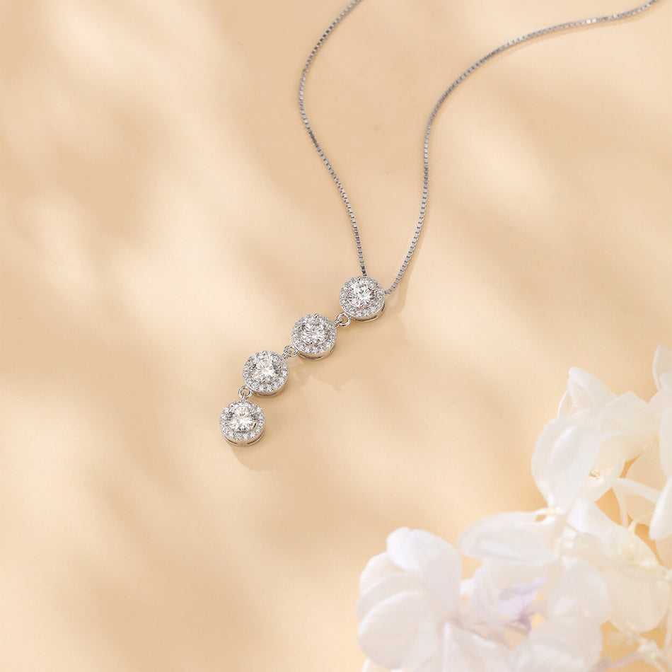 925 Sterling Silver Elegant Moissanite Cascade Necklace With Four Round Brilliant Cut Stones