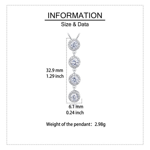 925 Sterling Silver Elegant Moissanite Cascade Necklace With Four Round Brilliant Cut Stones