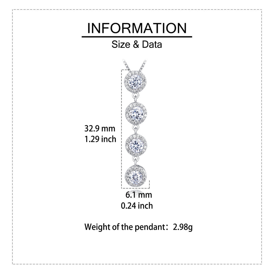 925 Sterling Silver Elegant Moissanite Cascade Necklace With Four Round Brilliant Cut Stones