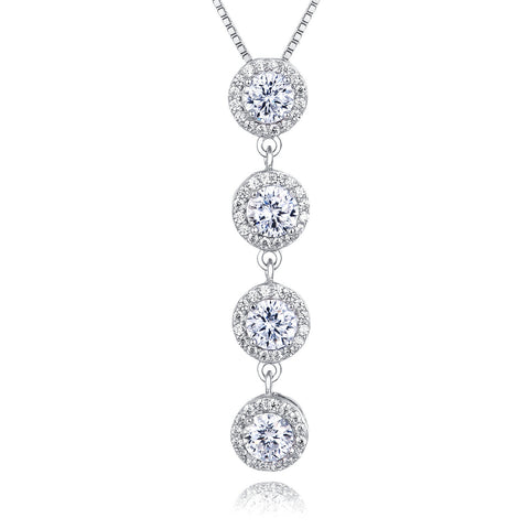 925 Sterling Silver Elegant Moissanite Cascade Necklace With Four Round Brilliant Cut Stones