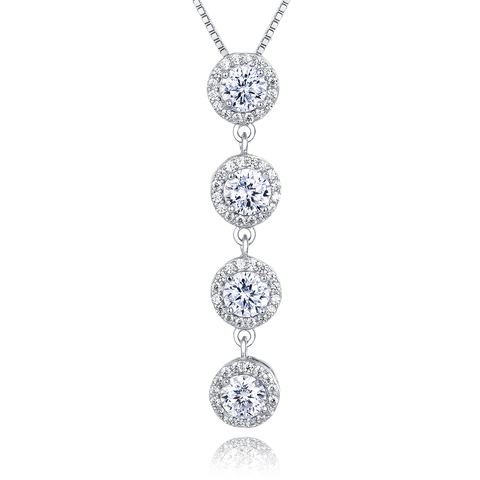 925 Sterling Silver Elegant Moissanite Cascade Necklace With Four Round Brilliant Cut Stones