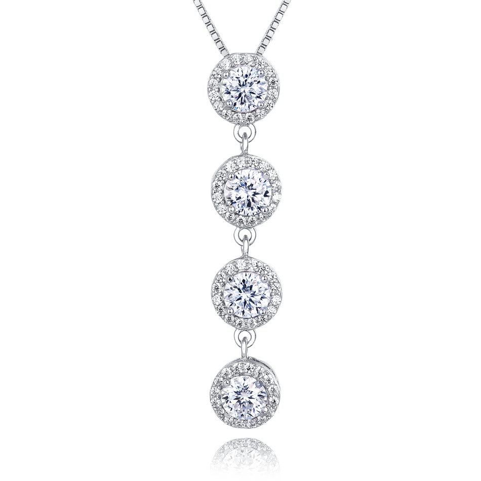 925 Sterling Silver Elegant Moissanite Cascade Necklace With Four Round Brilliant Cut Stones