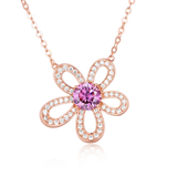 925 Sterling Silver Rose Plated With Gold Moissanite Flower Necklace With Pink Center Stone
