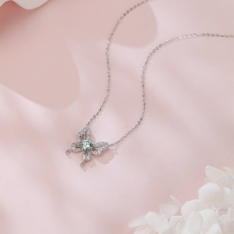 925 Sterling Silver Sparkling Butterfly Moissanite Pendant Necklace