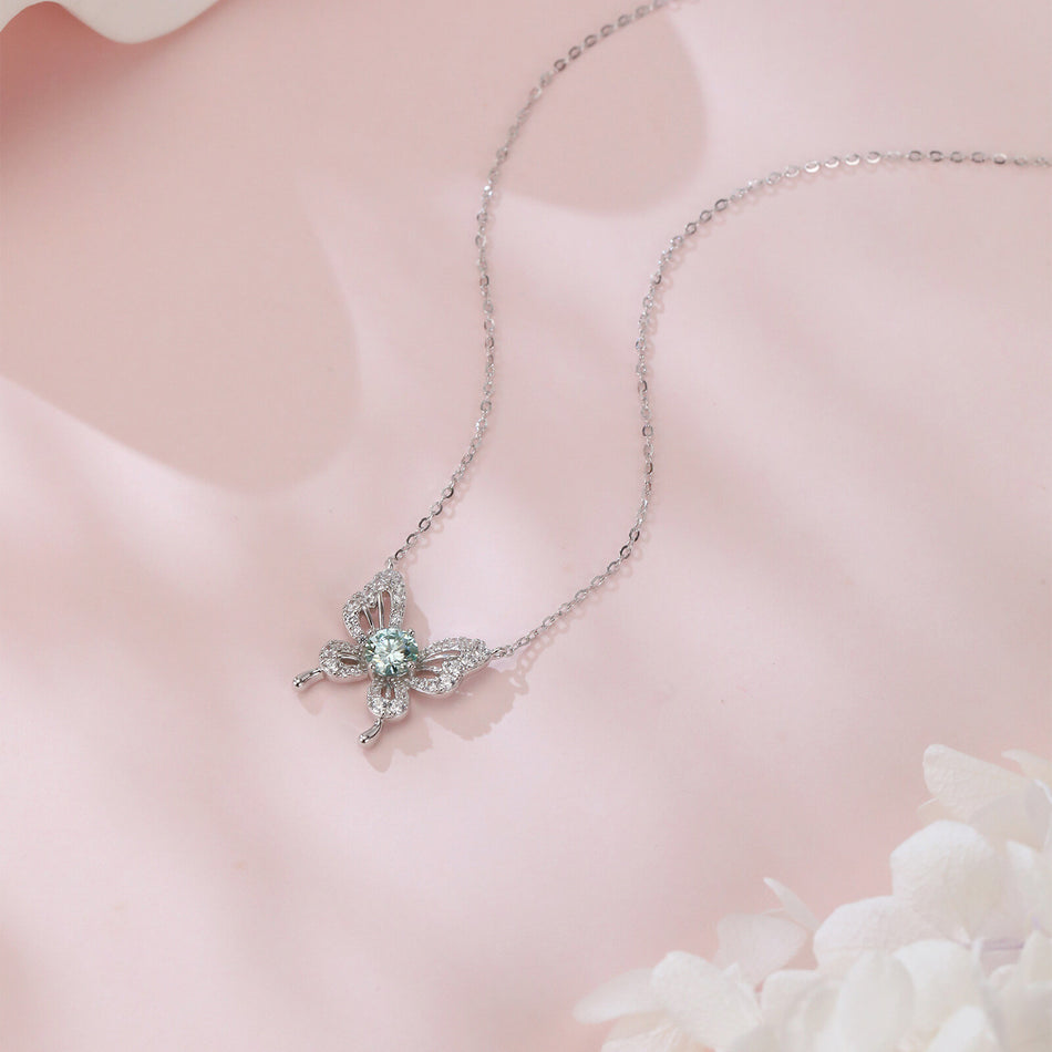 925 Sterling Silver Sparkling Butterfly Moissanite Pendant Necklace