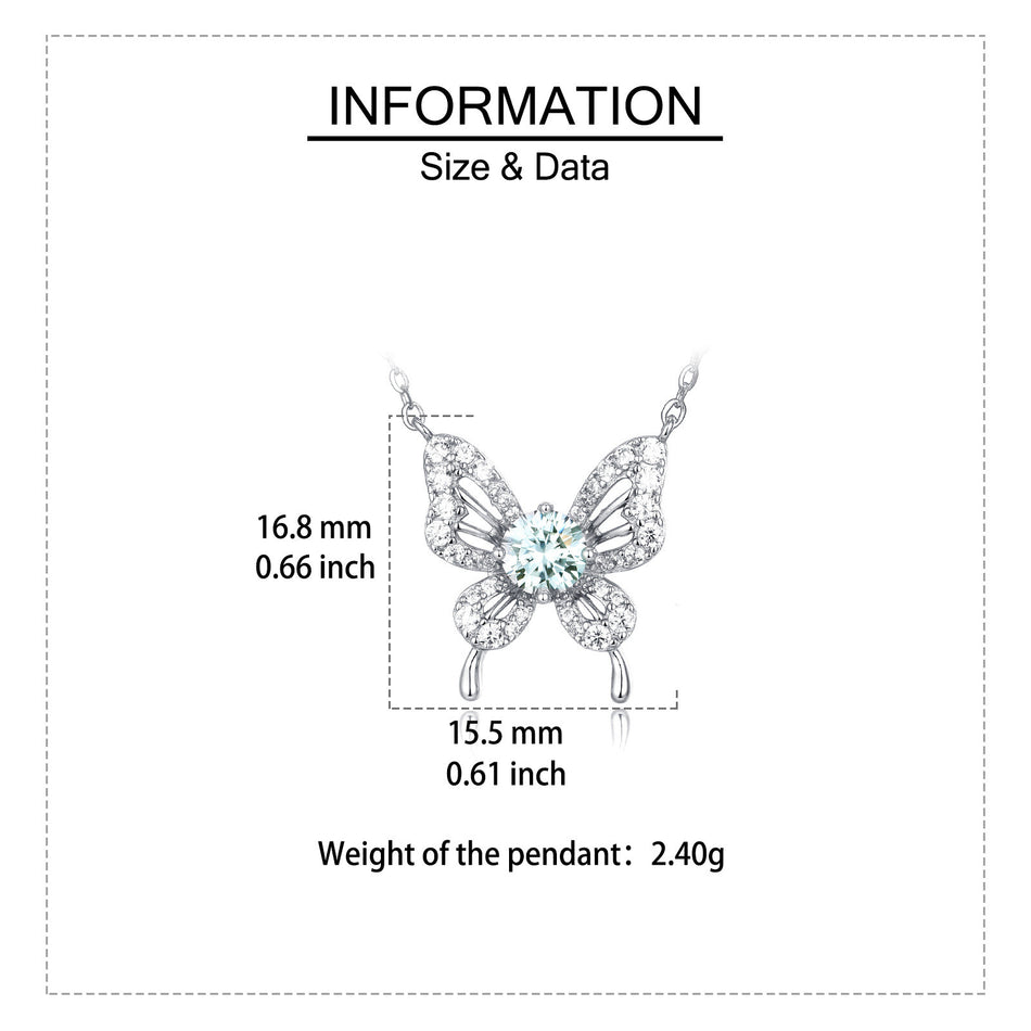 925 Sterling Silver Sparkling Butterfly Moissanite Pendant Necklace
