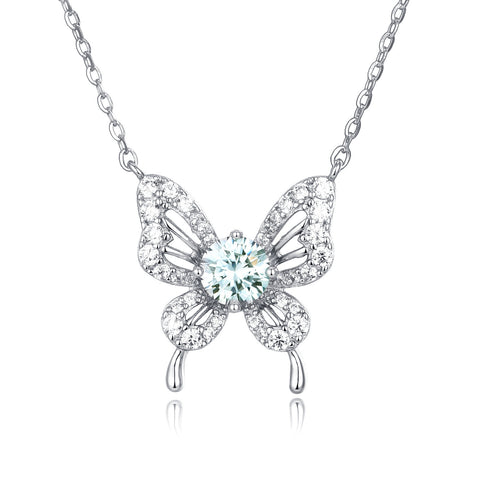 925 Sterling Silver Sparkling Butterfly Moissanite Pendant Necklace