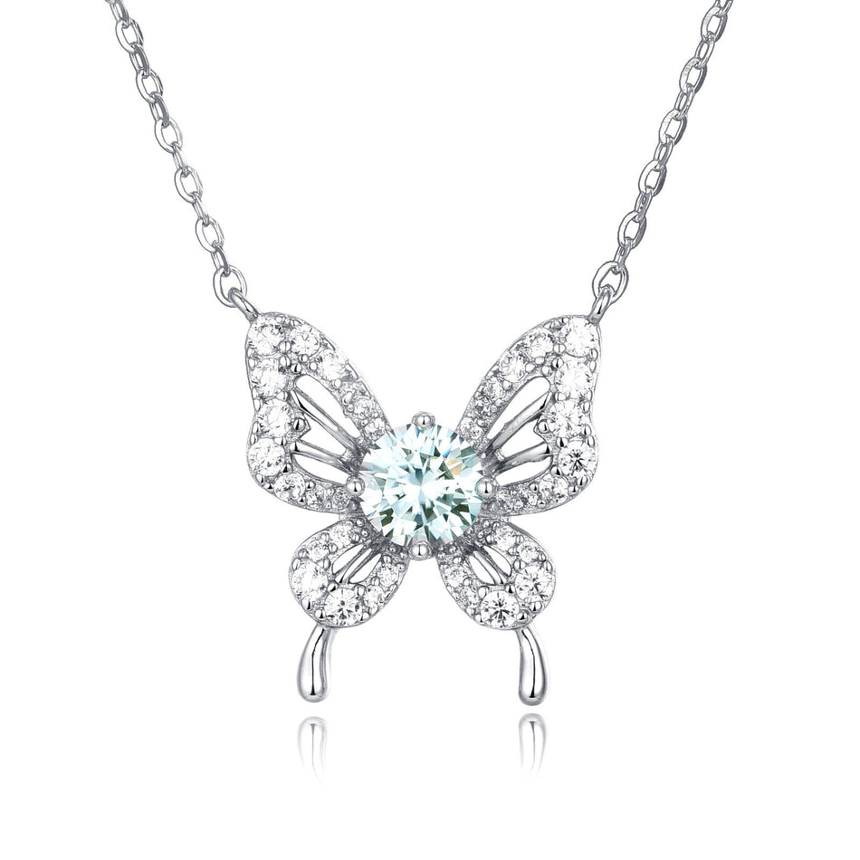 925 Sterling Silver Sparkling Butterfly Moissanite Pendant Necklace