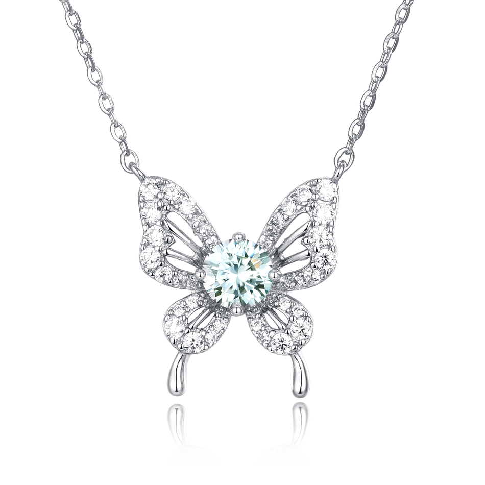 925 Sterling Silver Sparkling Butterfly Moissanite Pendant Necklace
