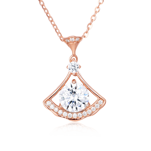 925 Sterling Silver Rose Plated With Gold Moissanite Fan Pendant Necklace: Timeless Elegance Meets Modern Design